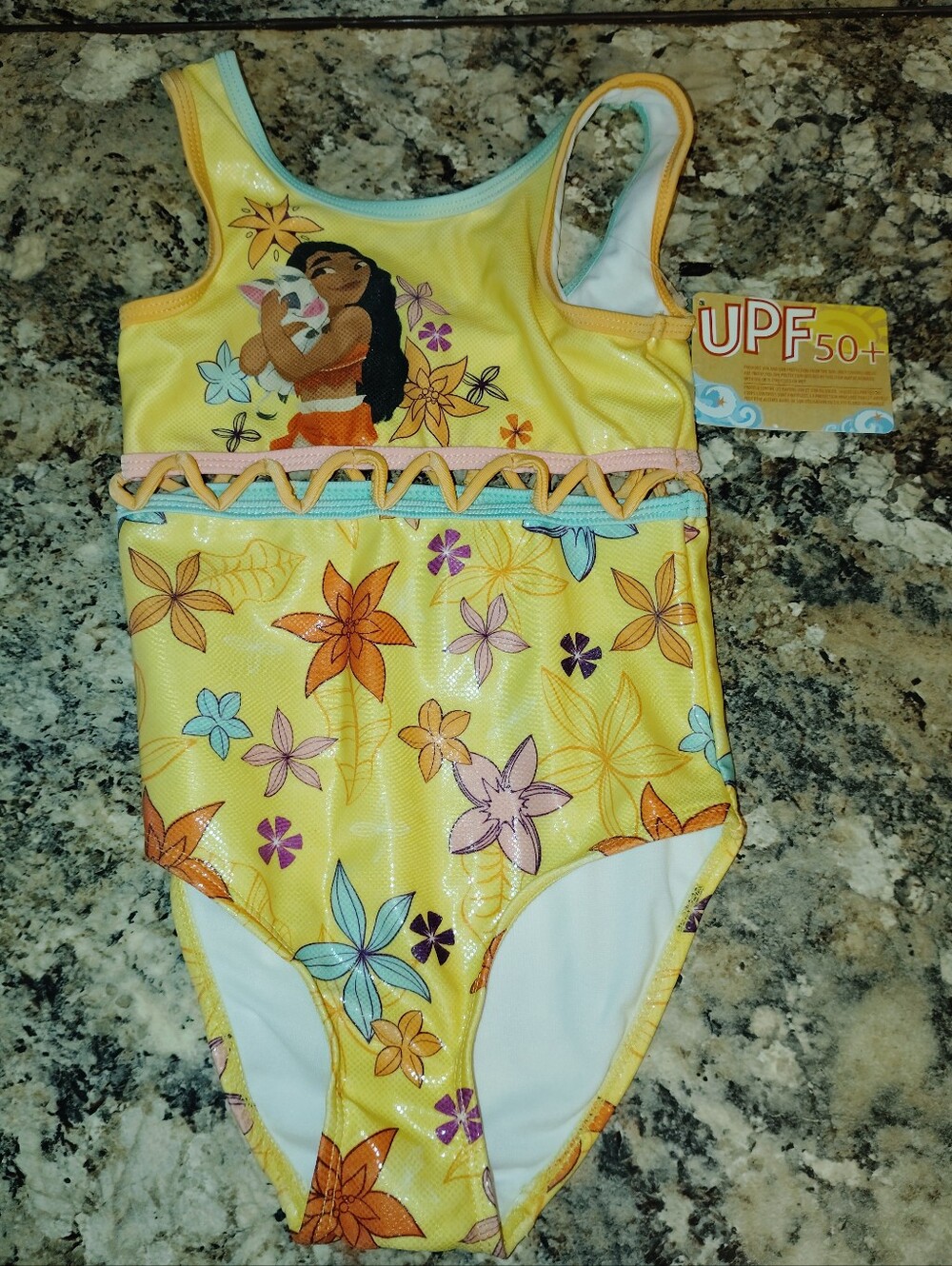 Disney Yellow Moana Floral UPF One-Piece Swimsuit